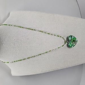 MURANO Glass Green & Gold Foil Infused Heart ❤️ Pendant Necklace